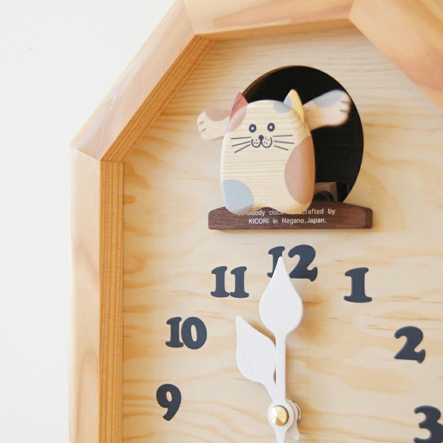 KICORI 三毛猫のカッコー時計 k305（木製 とけい ウッドクロック 新築