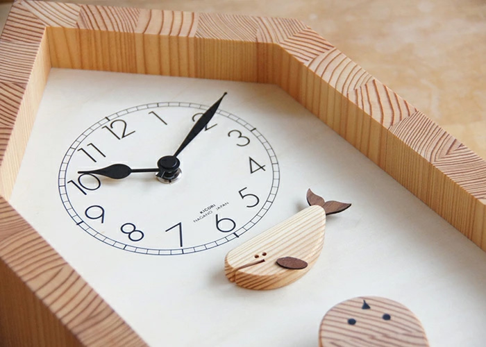 KICORI ネコとクジラの時計 木の時計 プレゼント キコリ 木製 とけい