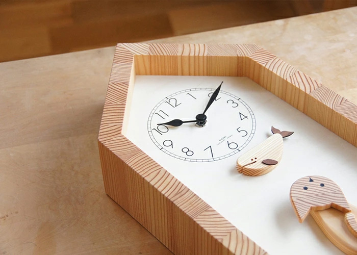KICORI ネコとクジラの時計 木の時計 プレゼント キコリ 木製 とけい