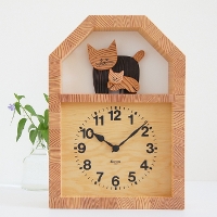 KICORI ネコの親子の時計 木の時計 プレゼント キコリ 木製 とけい